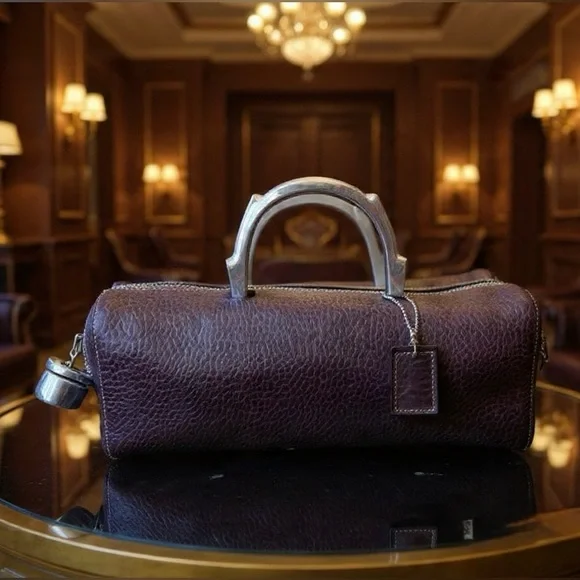 Latica Vintage Y2K Pebbled Leather Barrel Bag | Purple Silver Handle - Picture 4 of 17